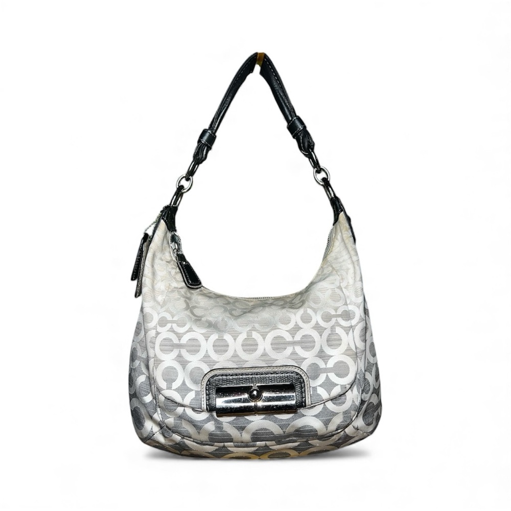 Coach Op Art Ombre Kristen shoulder bag in gray fabric and leather trim